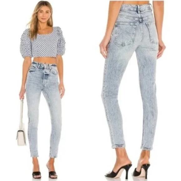 Free People We The Free Zuri Hi Rise Button Fly Mom Jeans Sz 26 Light Acid Wash - Picture 3 of 14